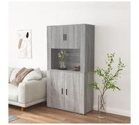 Highboard 80x33x150cm Grey Sonoma EngWood 4-Door Tall Storage with Black Handles