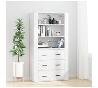 Highboard 80x33x150cm White Engineered Wood 3-Drawer Top Cabinet Compact Storage