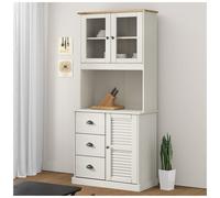 Highboard 80x40x176cm Solid Pine Wood White Glass Doors Shutter Metal Knobs Slim
