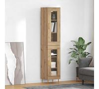 Highboard Artisan oak 34.5x34x180 cm Glass & Engineered Wood 2 Hinge Doors Slim