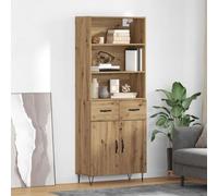 Highboard Artisan oak 69.5x32.5x180cm Engineered Wood 2 Drawers 2 Doors Hairpin