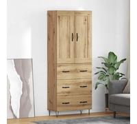 Highboard Artisan Oak 69.5x34x180cm Engineered Wood 2-Door 1-Drawer Metal Legs.