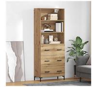 Highboard Artisan Oak 69.5x34x180cm Engineered Wood 2-Drawer 2-Door Slim Storage