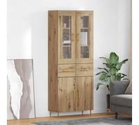 Highboard Artisan Oak 69.5x34x180cm Engineered Wood 4 Glass Doors Gold Legs Tall