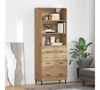Highboard Artisan Oak 69.5x34x180cm Engineered Wood Glass 2 Door Modern Storage
