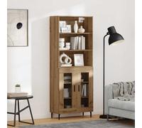 Highboard Artisan Oak 69.5x34x180cm Engineered Wood & Glass 2 Door Slim Legs