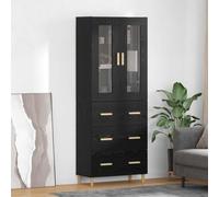 Highboard Artisan Oak 69.5x34x180cm Engineered Wood Glass 3 Drawer with Doors