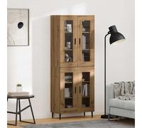 Highboard Artisan Oak 69.5x34x180cm Engineered Wood Glass 4-Door Modern Storage