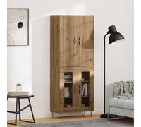 Highboard Artisan Oak 69.5x34x180cm Engineered Wood & Glass Modern Drawer Slim.