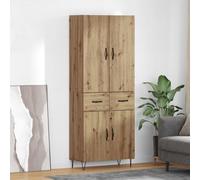 Highboard Artisan Oak 69.5x34x180cm Engineered Wood & Glass Storage Unit Compact