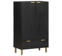 Highboard Black 60x33x100 cm Mango & Engineered Wood Tall Storage Cabinet Brass