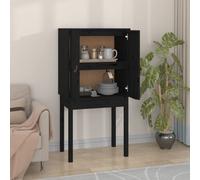 Highboard black 60x40x120 cm solid pine wood with PU leather handles rustic look