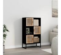 Highboard Black 70x35x125 cm Engineered Wood & Solid Pine Doors, Iron Legs Slim
