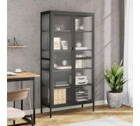 Highboard Black 85x40x180cm Fluted Glass Powdercoated Steel Adjustable 4 Shelves