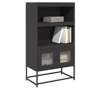 Highboard Black Cold-Rolled Steel 68x39x123 cm 2 Doors 2 Shelves Modern Wall-Fix
