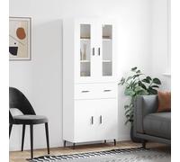 Highboard Black Engineered Wood & Metal 69.5x34x180 cm Glass Doors Slim Storage