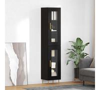 Highboard Black Oak 34.5x34x180cm Engineered Wood & Glass Gold Legs 2 Doors Room