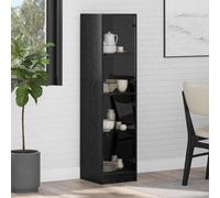 vidaXL 2 Glass Door 4 Shelf Black Oak Slim Highboard - Size: 142 x 35 x 37cm - Wilko