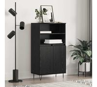 Highboard Black Oak 60x36x110cm Engineered Wood Metal Legs 6 Compartments Modern