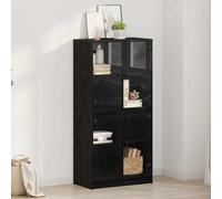 Highboard Black Oak 68x37x142 cm Engineered Wood 4 Door PVC Front Matte Storage