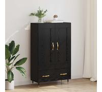 Highboard Black Oak 69.5x31x115cm Engineered Wood 2 Doors 1 Drawer Gold Legs New