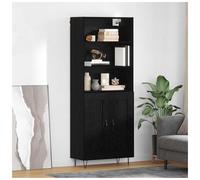 Highboard Black Oak 69.5x32.5x180cm Engineered Wood 3 Drawer Storage Unit Legs.