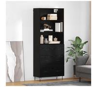 Highboard Black Oak 69.5x32.5x180cm Engineered Wood 3-Drawer Storage Unit Modern