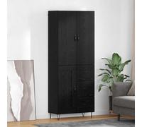 Highboard Black Oak 69.5x34x180 cm Engineered Wood & Glass Modern Drawer SlimXL