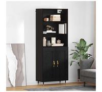 Highboard Black Oak 69.5x34x180cm Engineered Wood 2 Door Gold Pulls Modern Slim