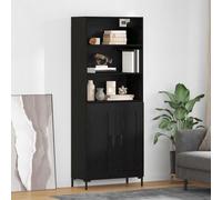 Highboard Black Oak 69.5x34x180cm Engineered Wood 2 Drawers 2 Doors Modern Slim
