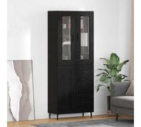 Highboard Black Oak 69.5x34x180cm Engineered Wood 3 Drawer Minimal Tapered Legs