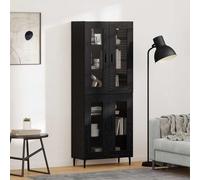 Highboard Black Oak 69.5x34x180cm Engineered Wood 3 Drawer Tapered Legs Assembly