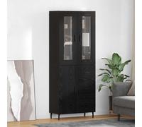 Highboard Black Oak 69.5x34x180cm Engineered Wood 3 Drawers Tapered Legs Modern