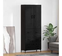 Highboard Black Oak 69.5x34x180cm Engineered Wood 4-Door Modern Buffet with Legs