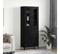 Highboard Black Oak 69.5x34x180cm Engineered Wood 4-Door Modern Storage Durable