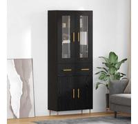 Highboard Black Oak 69.5x34x180cm Engineered Wood 4 Glass Doors Gold Accents Set