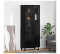 Highboard Black Oak 69.5x34x180cm Engineered Wood Glass 2 Doors 3 Drawers Modern