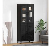 vidaXL Highboard with Drawer 2 pcs Black Oak Engineered Wood and Glass