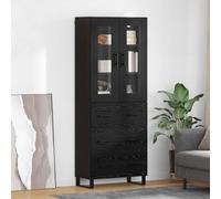 Highboard Black Oak 69.5x34x180cm Engineered Wood & Glass 2 Doors 3 Drawers Unit