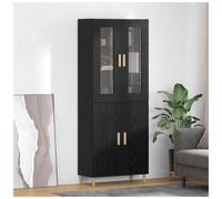 Highboard Black Oak 69.5x34x180cm Engineered Wood & Glass 4-Door Storage Buffet