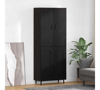 Highboard Black oak 69.5x34x180cm Engineered Wood & Glass Ample Storage Iron-leg