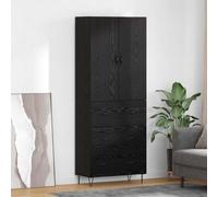 Highboard Black Oak 69.5x34x180cm Engineered Wood & Glass Drawer Modern Tall XL