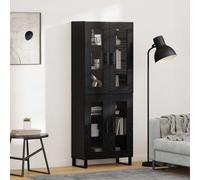 Highboard Black Oak 69.5x34x180cm Engineered Wood & Glass Modern Storage 2 Doors