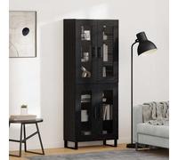Highboard Black Oak 69.5x34x180cm Engineered Wood & Glass Modern Storage 2 Doors