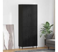 Highboard Black Oak 69.5x34x180cm Engineered Wood & Glass Storage Tall Sideboard