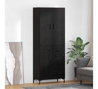 Highboard Black Oak 69.5x34x180cm Engineered Wood Matte 1 Door 1 Drawer Anti-Tip