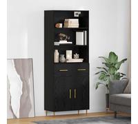 Highboard Black Oak 69.5x34x180cm Engineered Wood Storage, Gold Tapered Legs Box