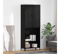 Highboard Black Oak 69.5x34x180cm Engineered Wood Wall-Mounted Storage Cabinet.