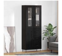 Highboard Black Oak 69.5x34x90cm Engineered Wood 4-Door Glass Doors Hairpin Slim