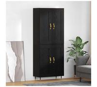 Highboard Black Oak 69.5x34x90cm Engineered Wood 4 Door Matte Gold Handles Slim